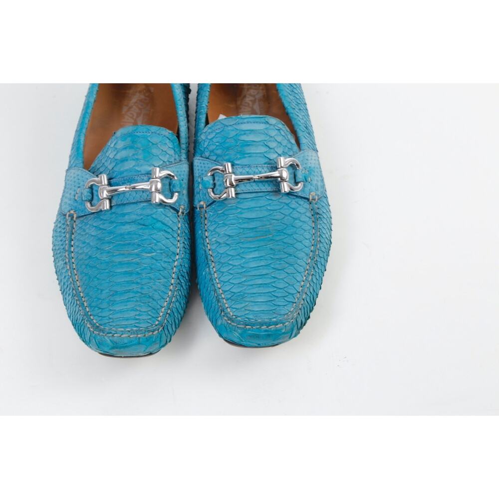 Salvatore Ferragamo Loafers 13 D Blue Python Snakeskin Gancini Bit Driving Shoes - Picture 6 of 16
